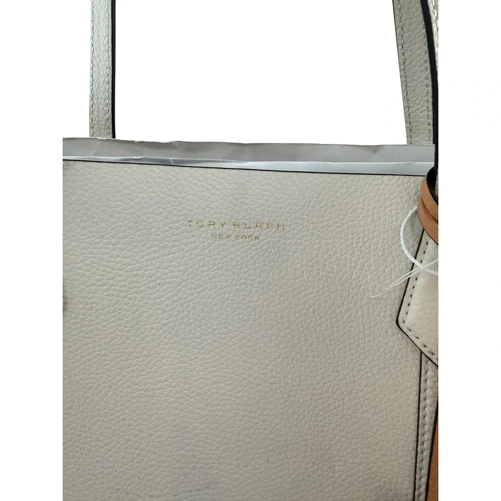 Tory Burch Perry Triple Compartment Tote Bag Leather Ivory $398 FLAWS